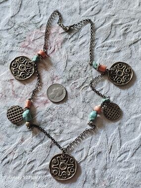 Boho Turquoise & Coral Pendant Necklace - Women's Fashion Jewelry